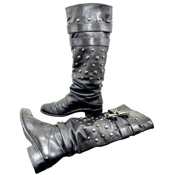 Stuart Weitzman Black Moto Biker Studded Calf Leather Boots size 6 - Picture 8 of 8